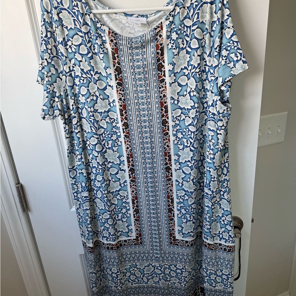 J.Jill Wearever Collection - Floral Blue and White Dress